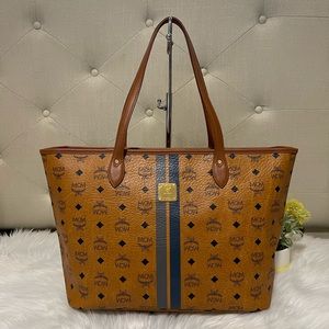 Authentic Mcm Tote with Blue Stripes